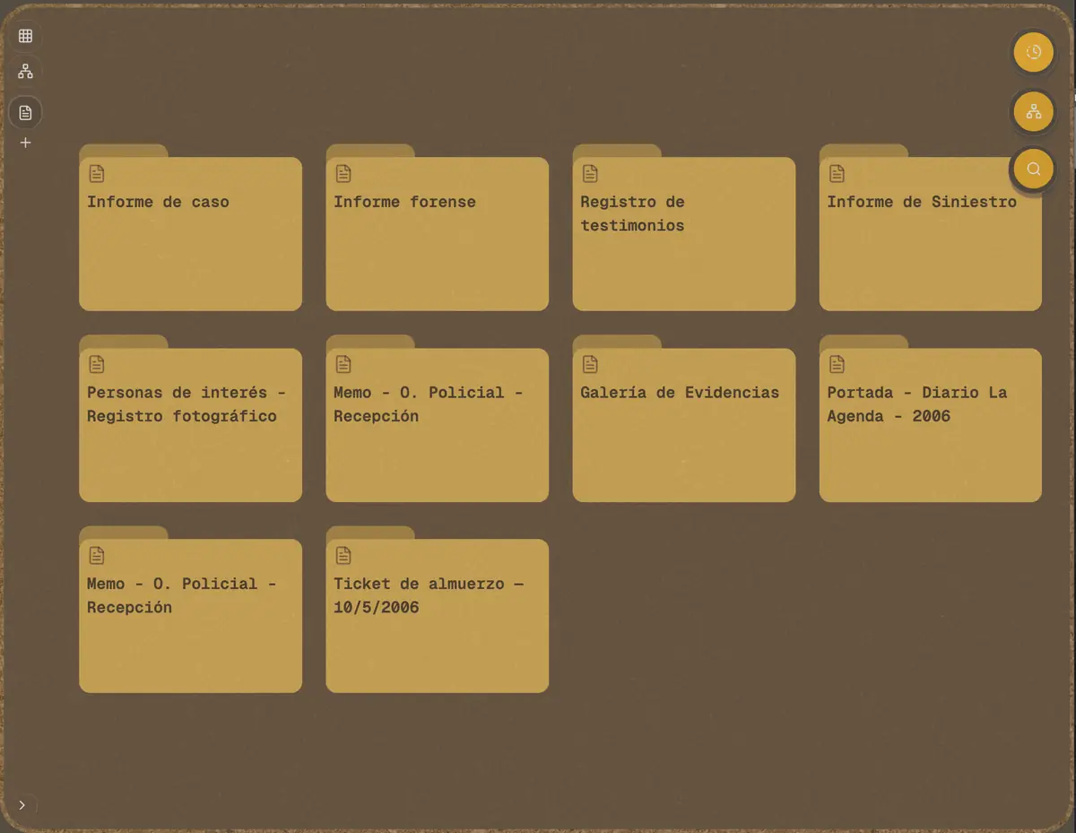 Expediente del caso con documentos, fotos y informes forenses